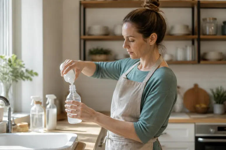 Préparation d'une solution d'alcool ménager pour nettoyer les vitres.