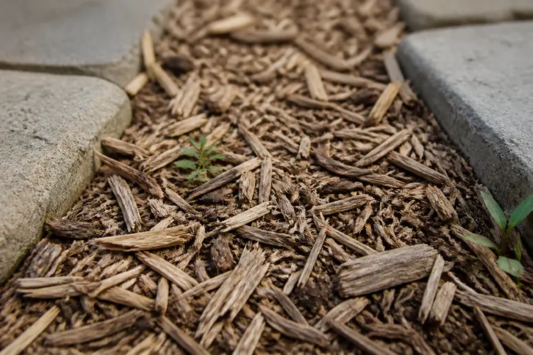 Paillage organique pour prévenir les mauvaises herbes, une alternative au bicarbonate de soude.