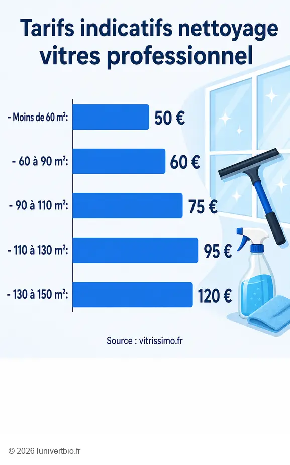 Comparaison des tarifs indicatifs pour un nettoyeur vitre professionnel par superficie.