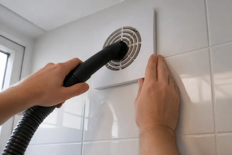Nettoyage des bouches d'extraction d'une VMC simple flux pour un meilleur chauffage et une VMC performante.