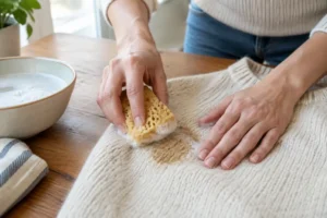 comment enlever une tache ancienne sur un pull en laine avec de l'eau et une éponge